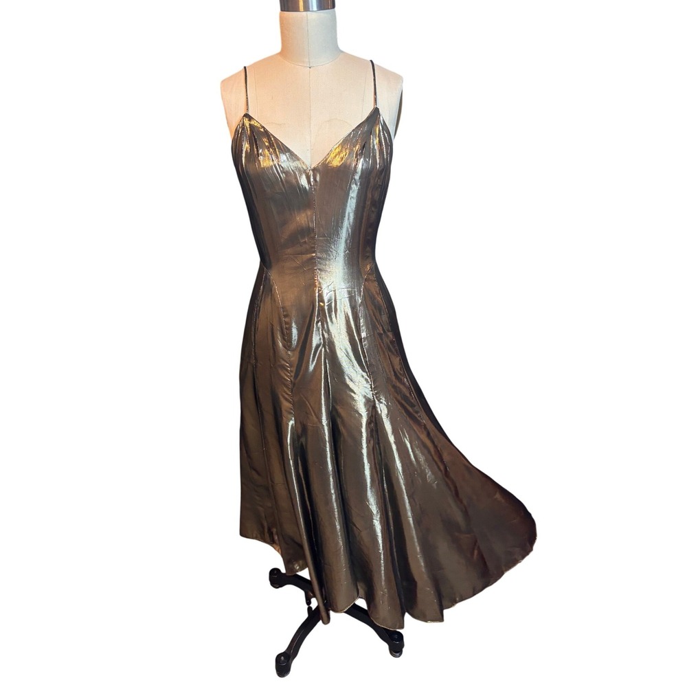 Climax David Howard Midi Dress Womens 6/8 Gold Excellent Metallic Karen Okada